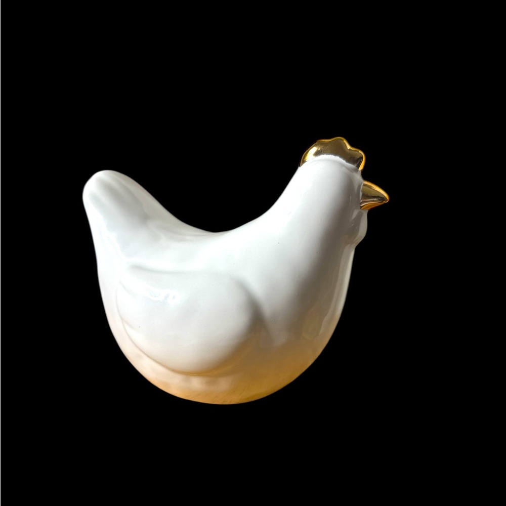 White and Gold Ceramic Chicken Figurine (1-N)